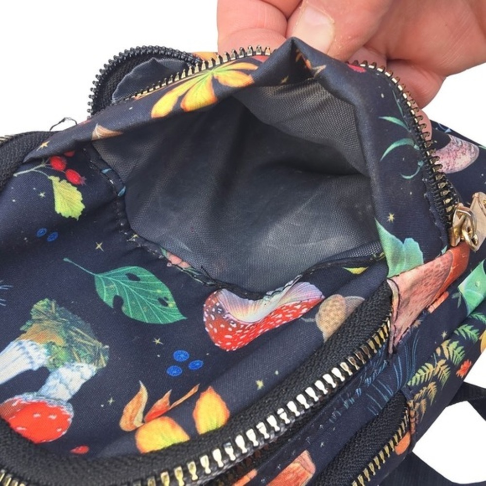 Mushroom Print Crossbody Bag Jingpin‎ Nylon Black Adjustable Strap Zipper - Picture 7 of 8